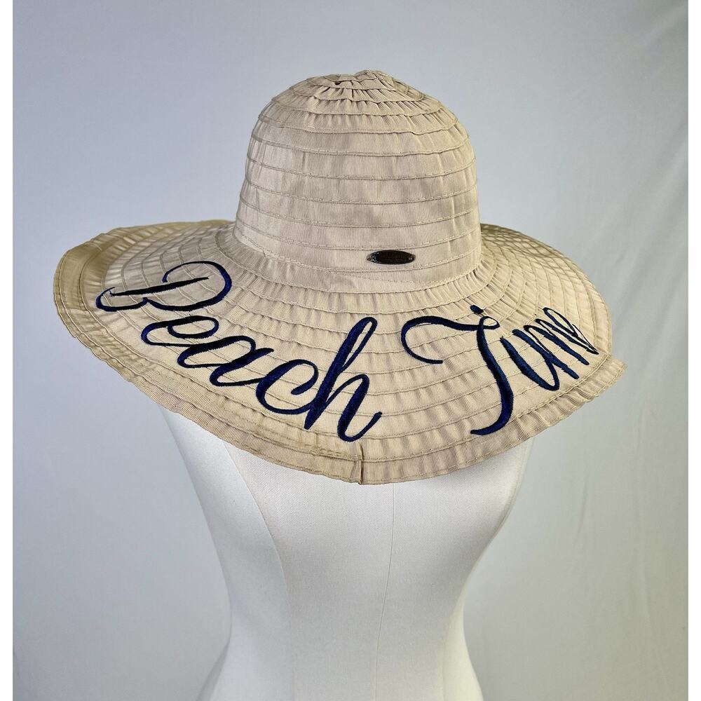 Panama Jack Wide Floppy Brim Straw Polyester Sun Hat Beige‎ White Beach Pool